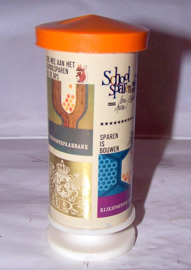 Vintage spaarpot Rijkspostspaarbank Reclamezuil. Nwst., Ophalen of Verzenden, Zo goed als nieuw, Metaal of Blik, Object of Gebouw
