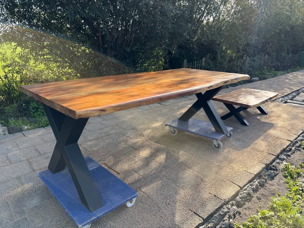 Eettafel en salontafel set - boomstam, Huis en Inrichting, Ophalen, Gebruikt, Robuust, industrieel, modern, 200 cm of meer