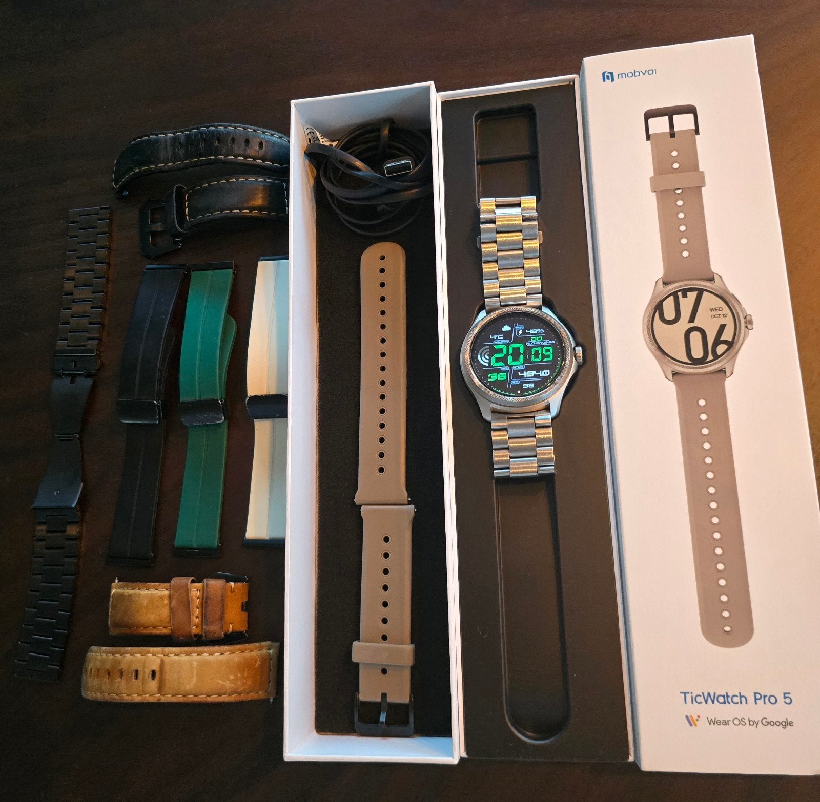 TicWatch Pro 5 Smartwatch met extra bandjes, Ophalen of Verzenden, Zo goed als nieuw, Waterdicht, GPS