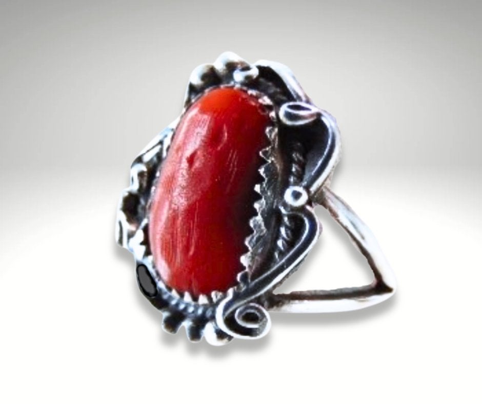 Prachtige zilveren oude NAVAJO koraal ring M19,5/20!, Gebruikt, Verzenden, 19 tot 20, X