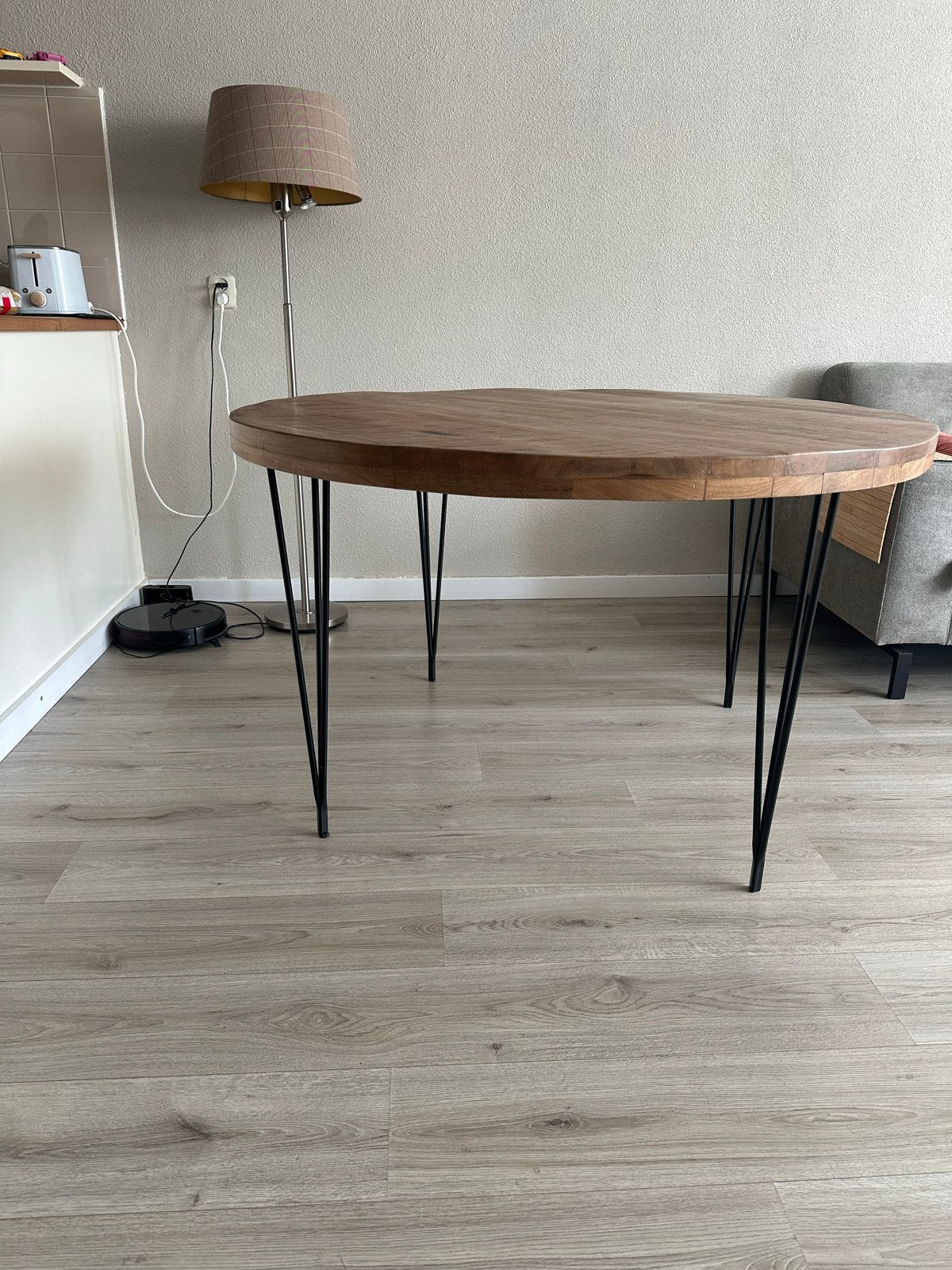 Trendhopper eettafel met houten en 4 stoelen, Ophalen, Gebruikt, 100 tot 150 cm, Rond