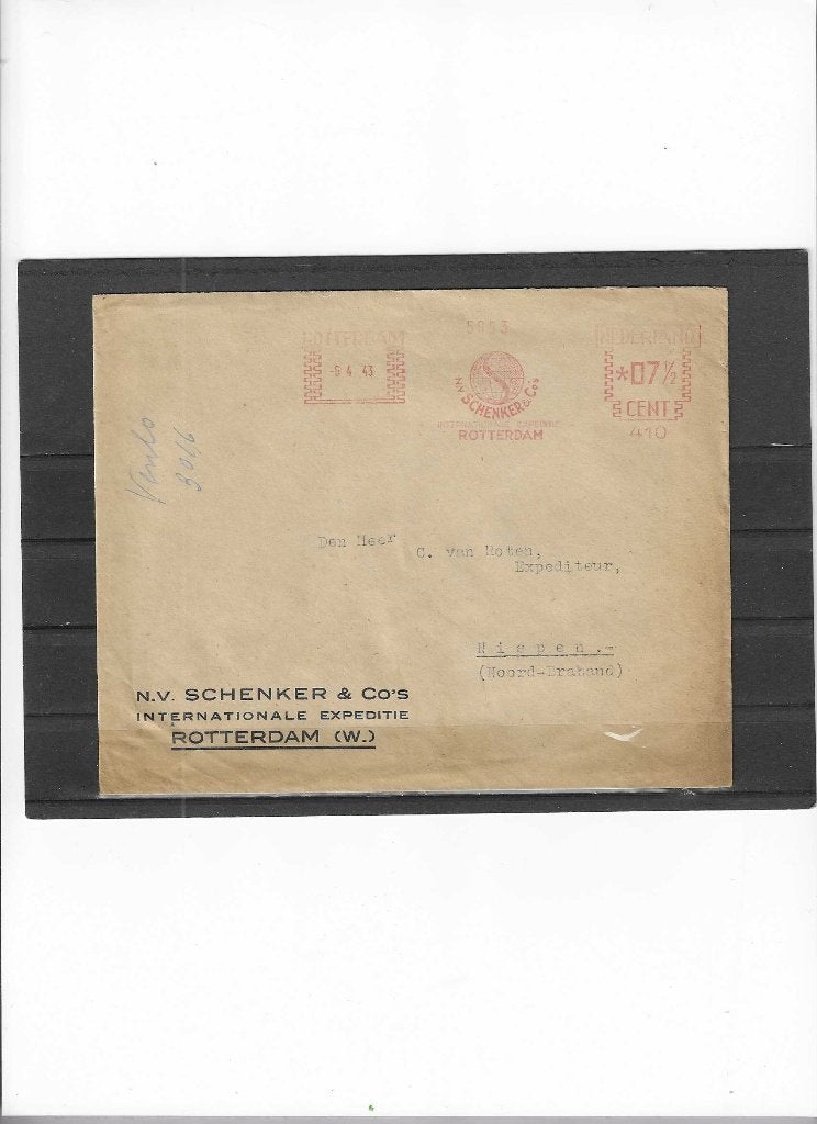 N.V. Schenker & Co int.expeditie, Rotterdam.  1943., Postzegels en Munten, Ophalen of Verzenden, Envelop