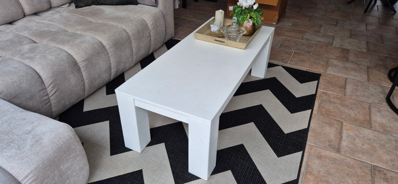Witte salontafel 55x130 cm, hoogte 42 cm, Ophalen, Gebruikt, 100 tot 150 cm, 50 tot 100 cm