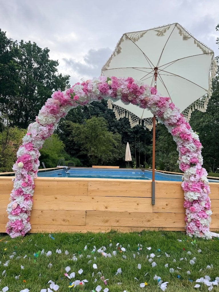 Grote bloemenboog bruiloft roze wit ceremonieboog, Ophalen, Zo goed als nieuw, Versiering, Geboorte of Huwelijk