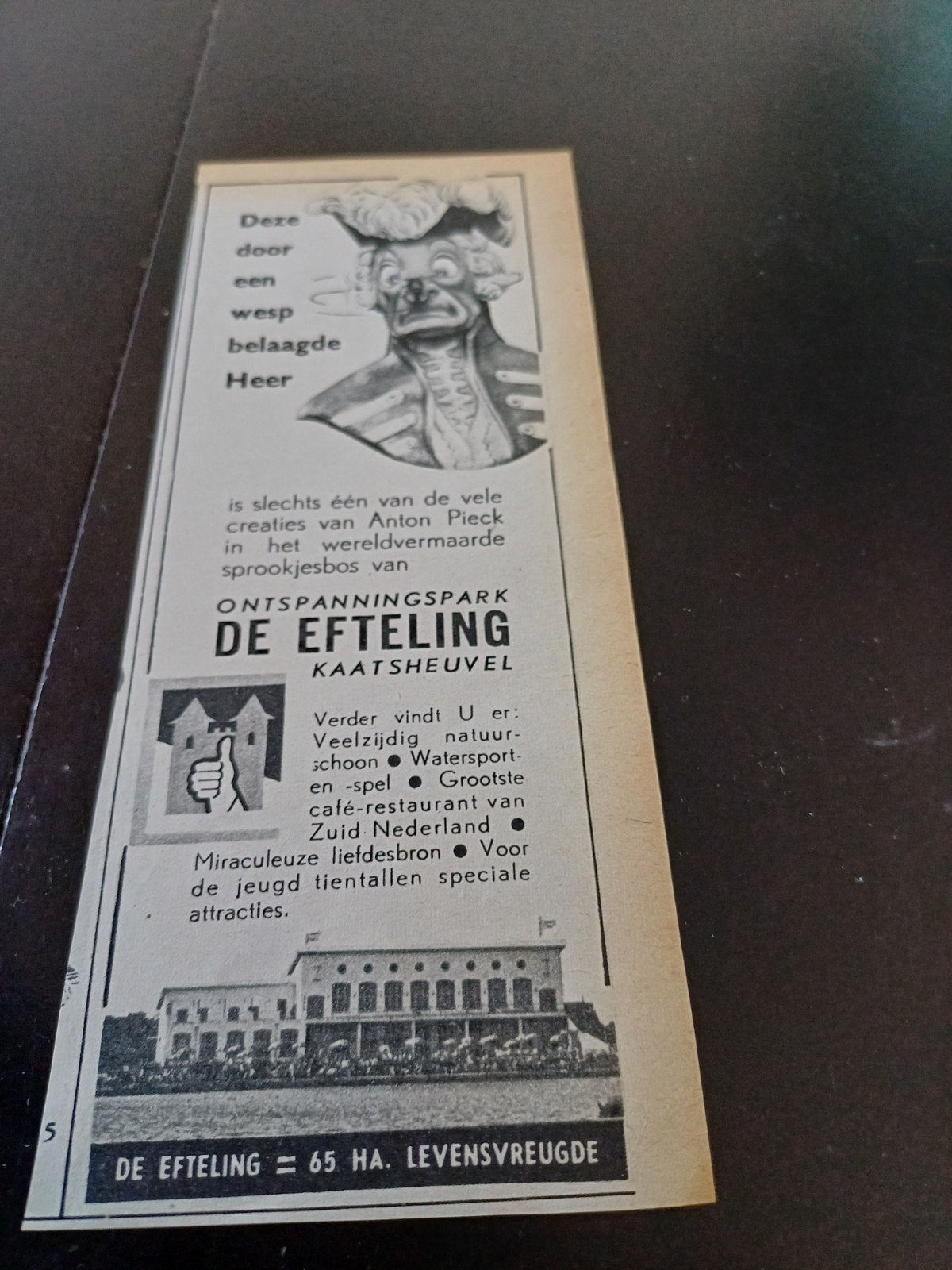 advertentie van de Efteling wesp 1954, Ophalen of Verzenden, Gebruikt, Overige typen