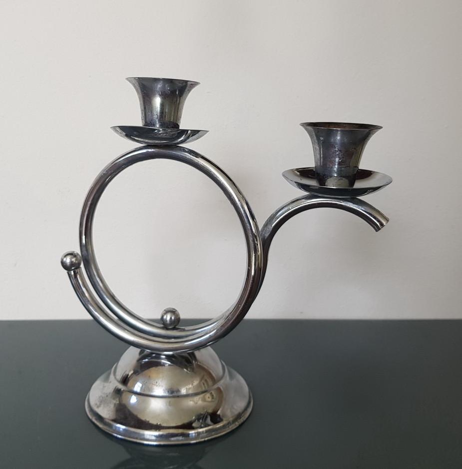 Art DecoTafelkandelaar Chroom, 2 kaarsen, Huis en Inrichting, Woonaccessoires | Kandelaars en Kaarsen, Overige materialen, Onbekend