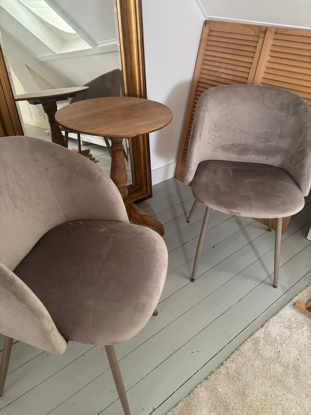 Comfortabele fluwelen stoelen 2 stuks - Taupe sostrene grene, Gebruikt, Overige kleuren, Ophalen of Verzenden, Eén