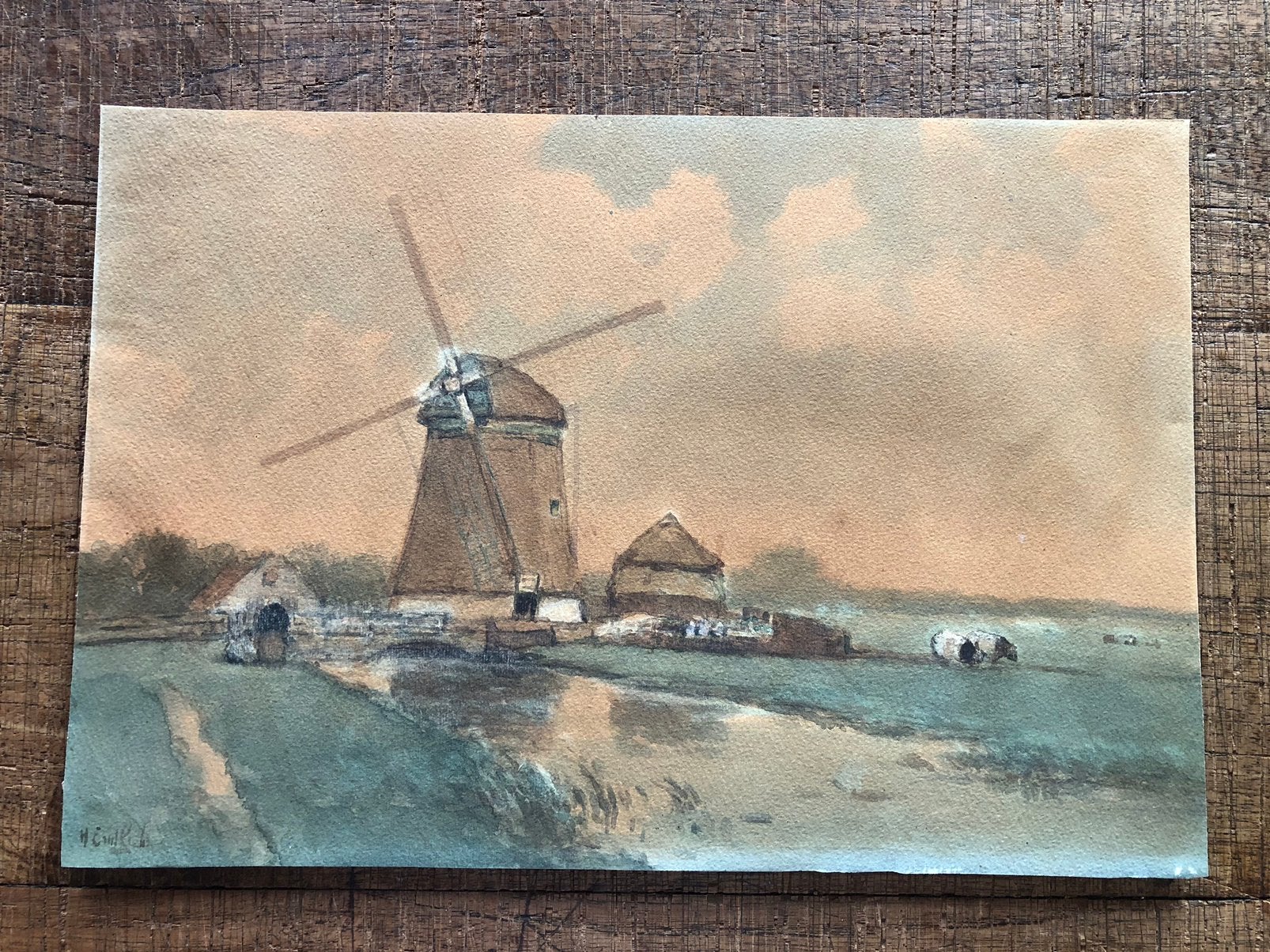 Antieke aquarel, Antiek en Kunst, Kunst | Schilderijen | Klassiek, Ophalen of Verzenden