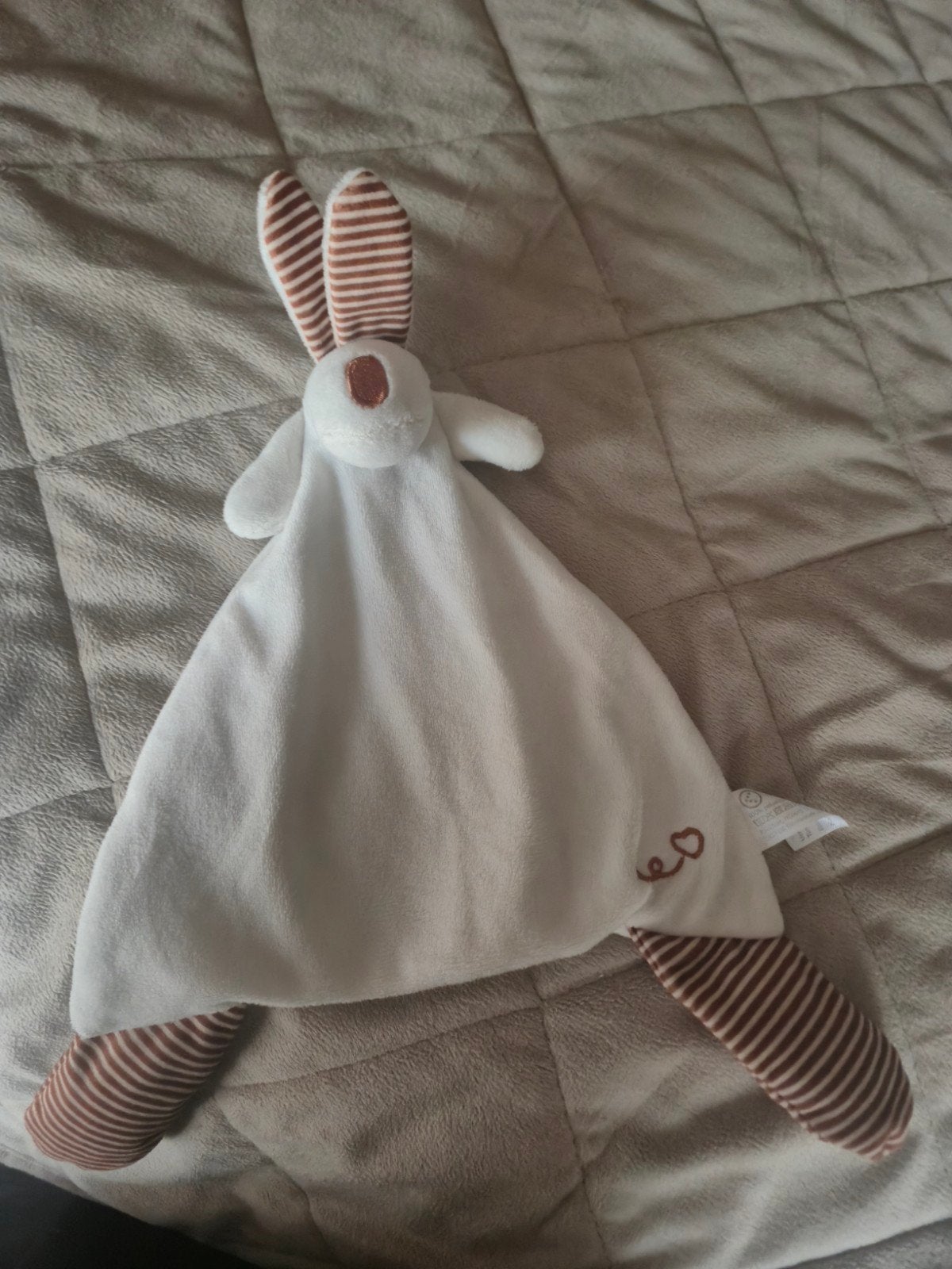 Zacht wit konijn knuffeldoekje met bruine strepen, Overige merken, Overige karakters, Ophalen of Verzenden, Zo goed als nieuw