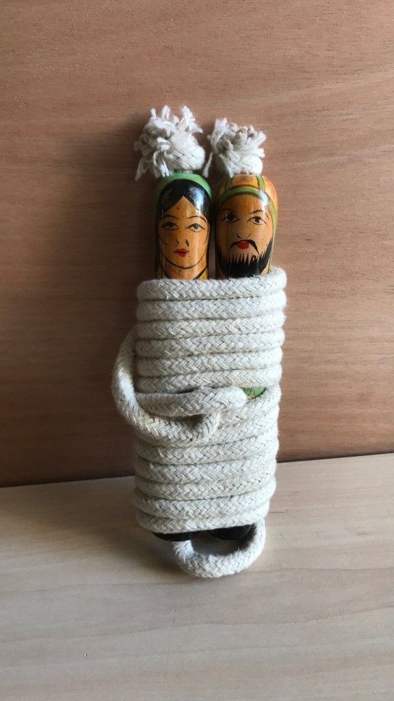 Springtouw met handvatten van hout met figuren, Ophalen of Verzenden, Zo goed als nieuw
