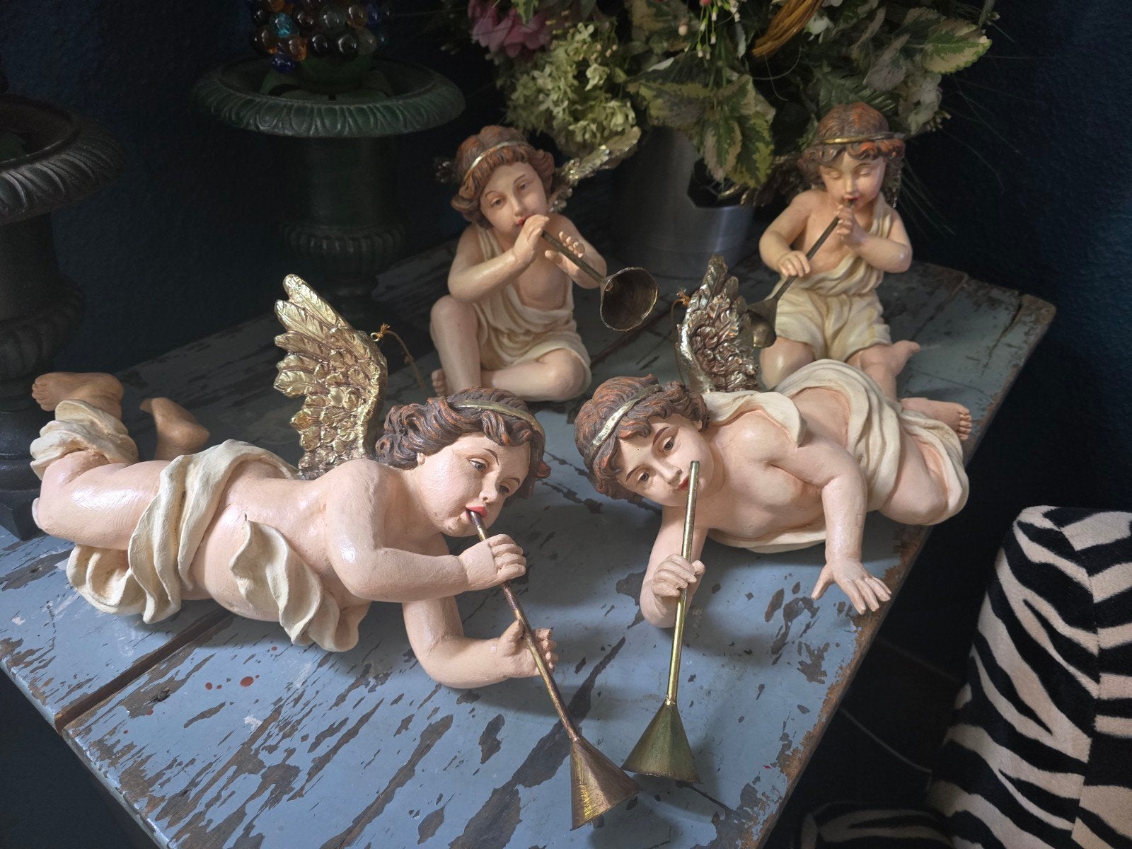 Set van 4 Engelen Beeldjes met Instrumenten, Ophalen of Verzenden