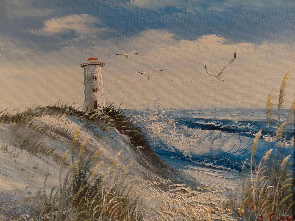 Schilderij met vuurtoren en zee, Antiek en Kunst, Ophalen of Verzenden