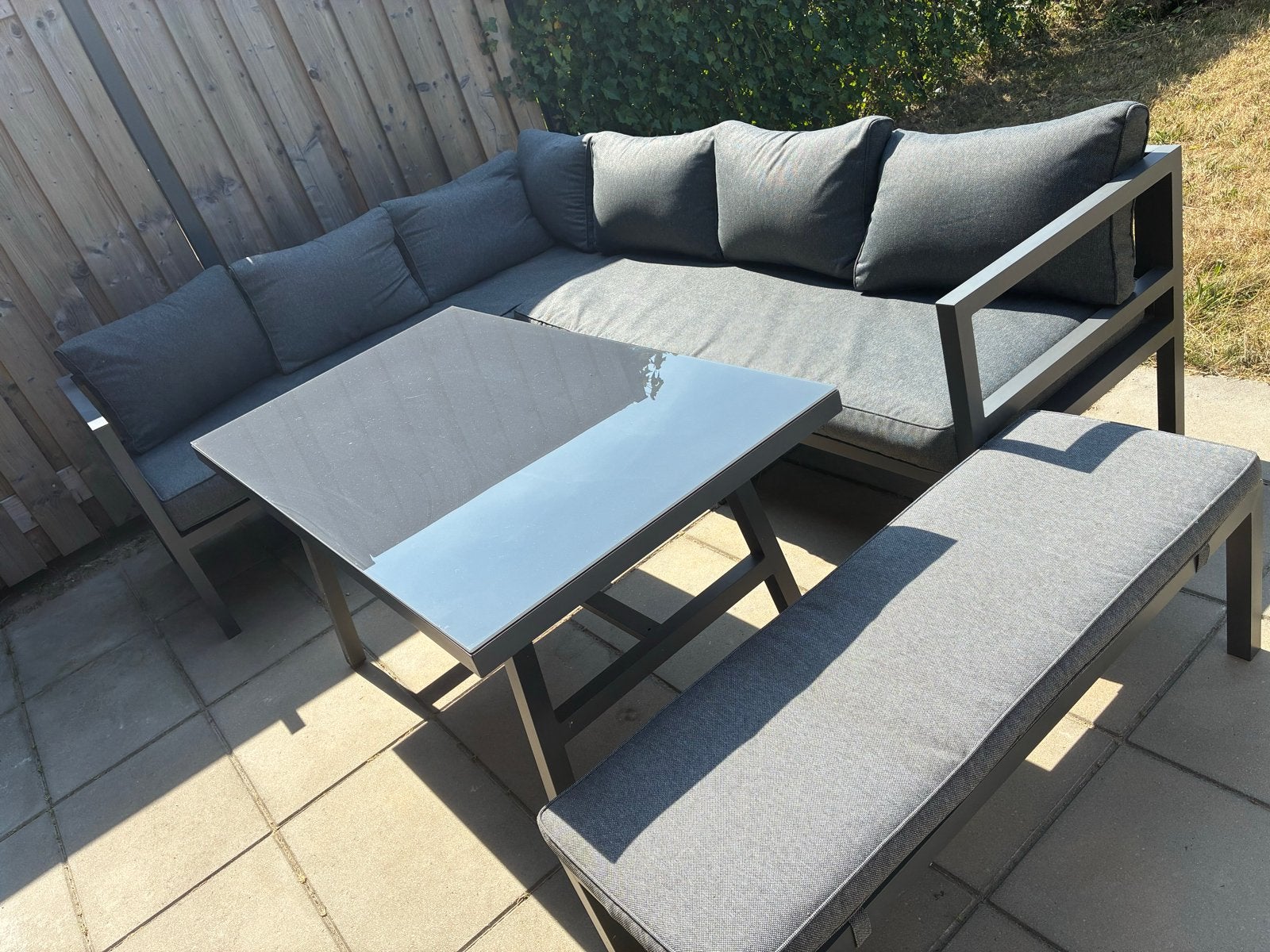Moderne loungeset met tafel en bank - Antraciet aluminium, Ophalen, 6 zitplaatsen, Aluminium, Zo goed als nieuw