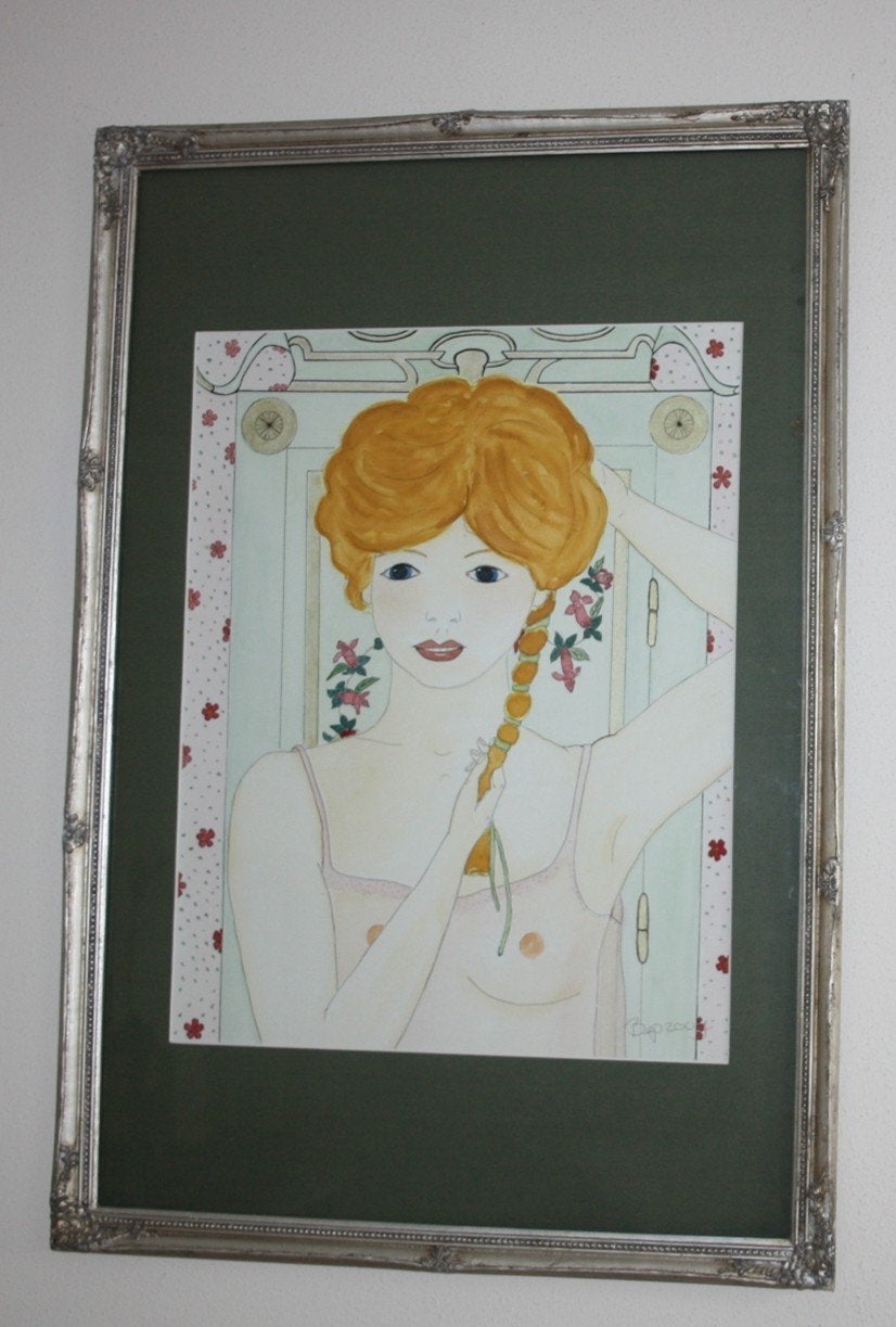 Schilderij Art Deco goedemorgen Aquarel guache, Antiek en Kunst, Kunst | Schilderijen | Klassiek, Ophalen