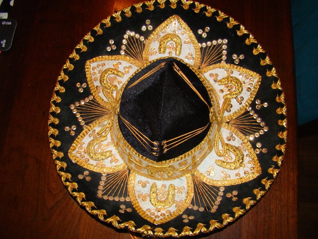 sombrero Mexicaanse hoed zwart goud doorsnede 40 cm, Ophalen of Verzenden, Nieuw, 57 cm (M, 7⅛ inch) of minder, Hoed
