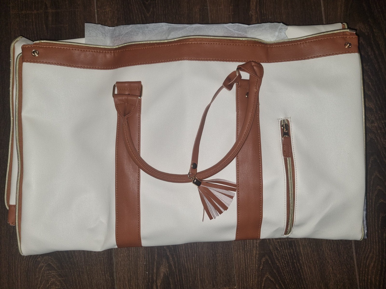 Reis-/weekendtas met kledinghoes - Wit/Bruin, Sieraden, Tassen en Uiterlijk, Tassen | Reistassen en Weekendtassen, Ophalen of Verzenden