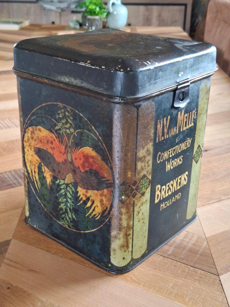 Vintage N.V. van Melle Breskens Holland Blikken Trommel, Ophalen of Verzenden, Gebruikt, Overige
