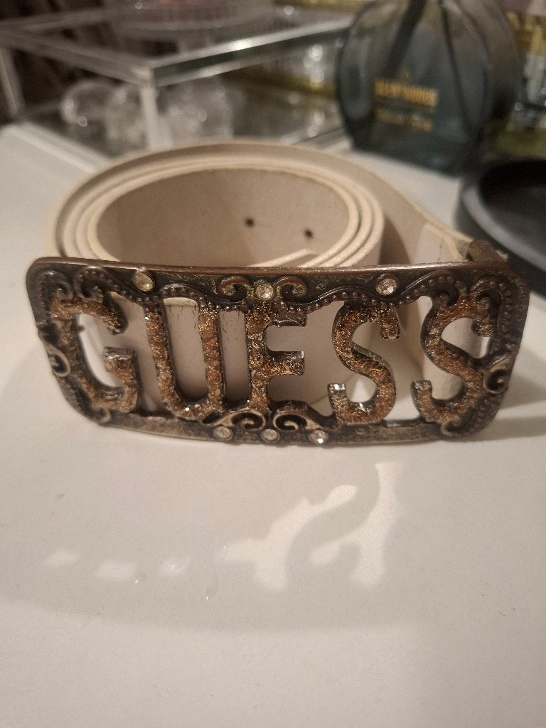 Vintage riem GUESS, Ophalen of Verzenden, Gedragen, Wit, Echt leder
