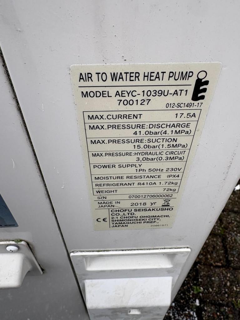 Elektrische CV ketel met warmtepomp - Aurea M & Chofu, Doe-het-zelf en Verbouw, Verwarming en Radiatoren, Ophalen, Gebruikt, Cv-ketel of Combi-ketel