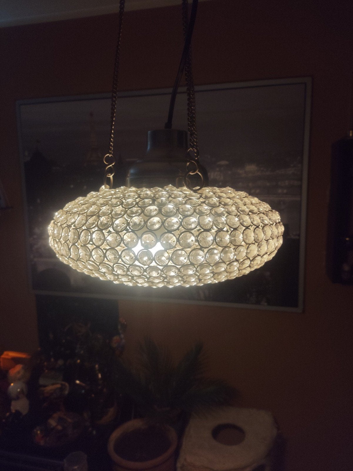 EGLO Clemente hanglamp, uitgevoerd in chroom met glaskristal, Huis en Inrichting, Lampen | Hanglampen, Gebruikt, Glas, Modern