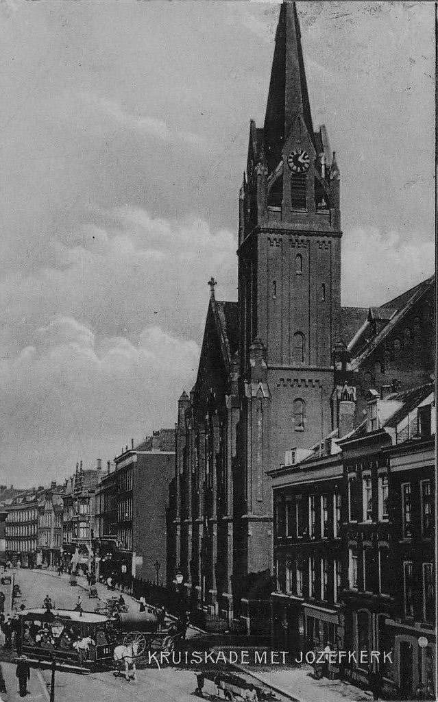 Rotterdam - Kruiskade met Jozefkerk en Paardentram 1906, Ophalen of Verzenden, Voor 1920, Gelopen, Zuid-Holland