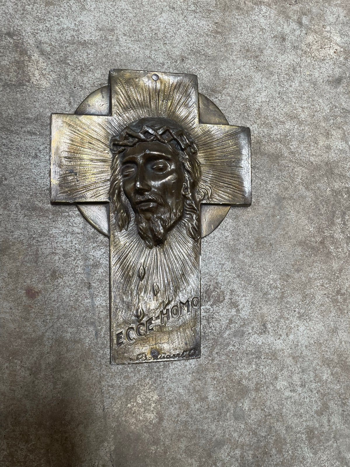 Antiek bronzen kruis met Jezushoofd - Ecce Homo, Ophalen