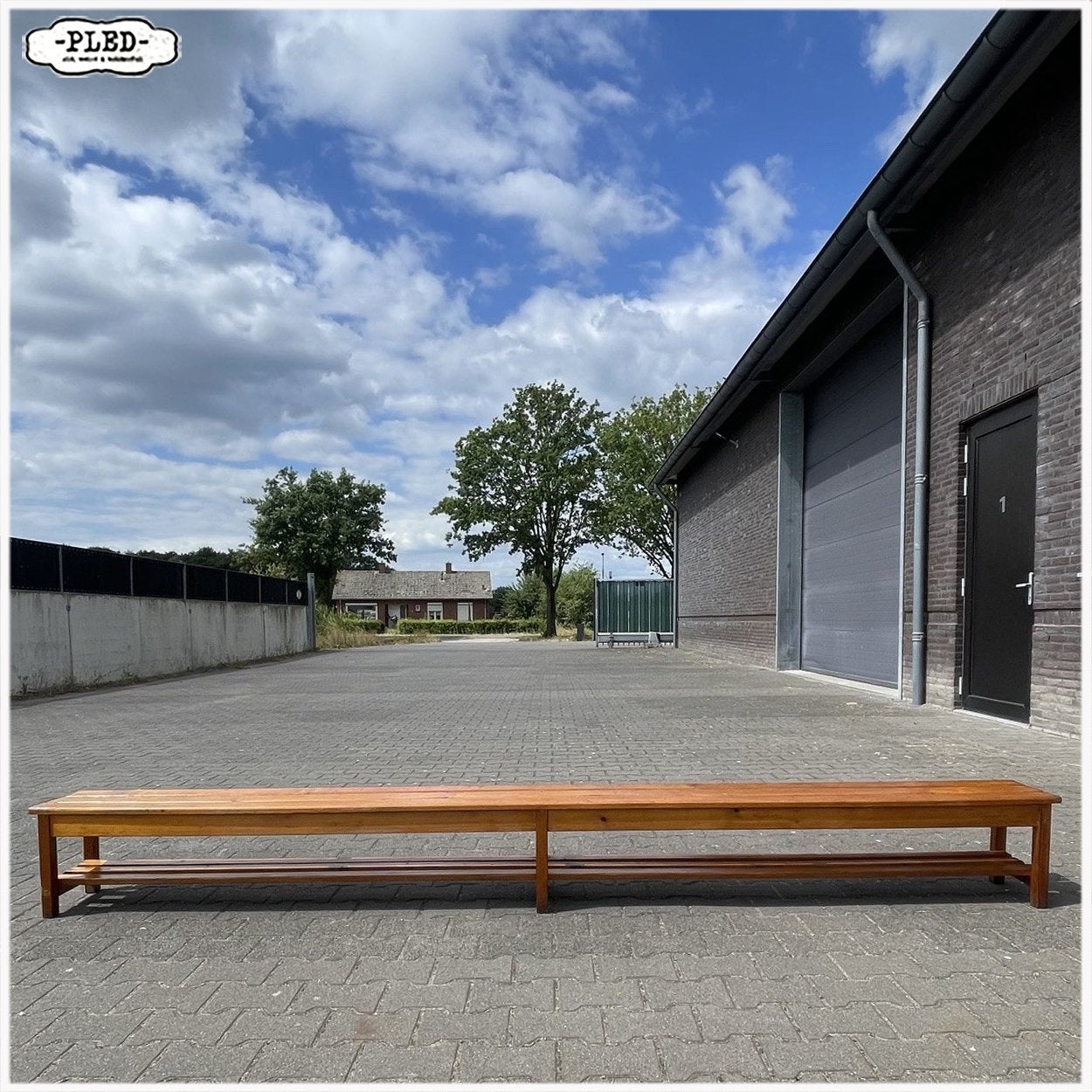 Vintage gymbank Schoolbank met schoenenrek 303cm lang, Ophalen