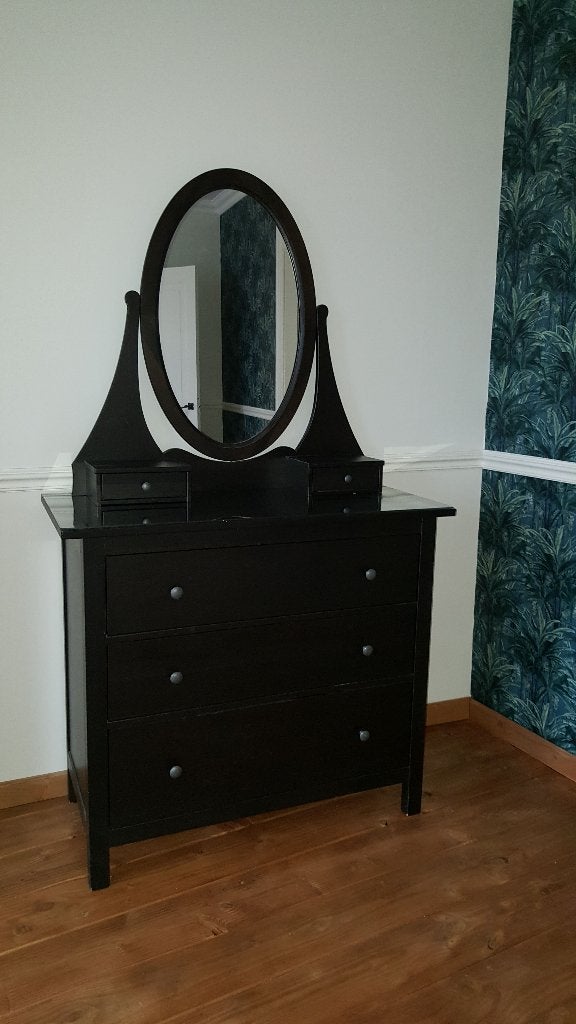 Zwarte kaptafel met spiegel en lades, Ophalen, Gebruikt, 100 tot 150 cm, Klassiek
