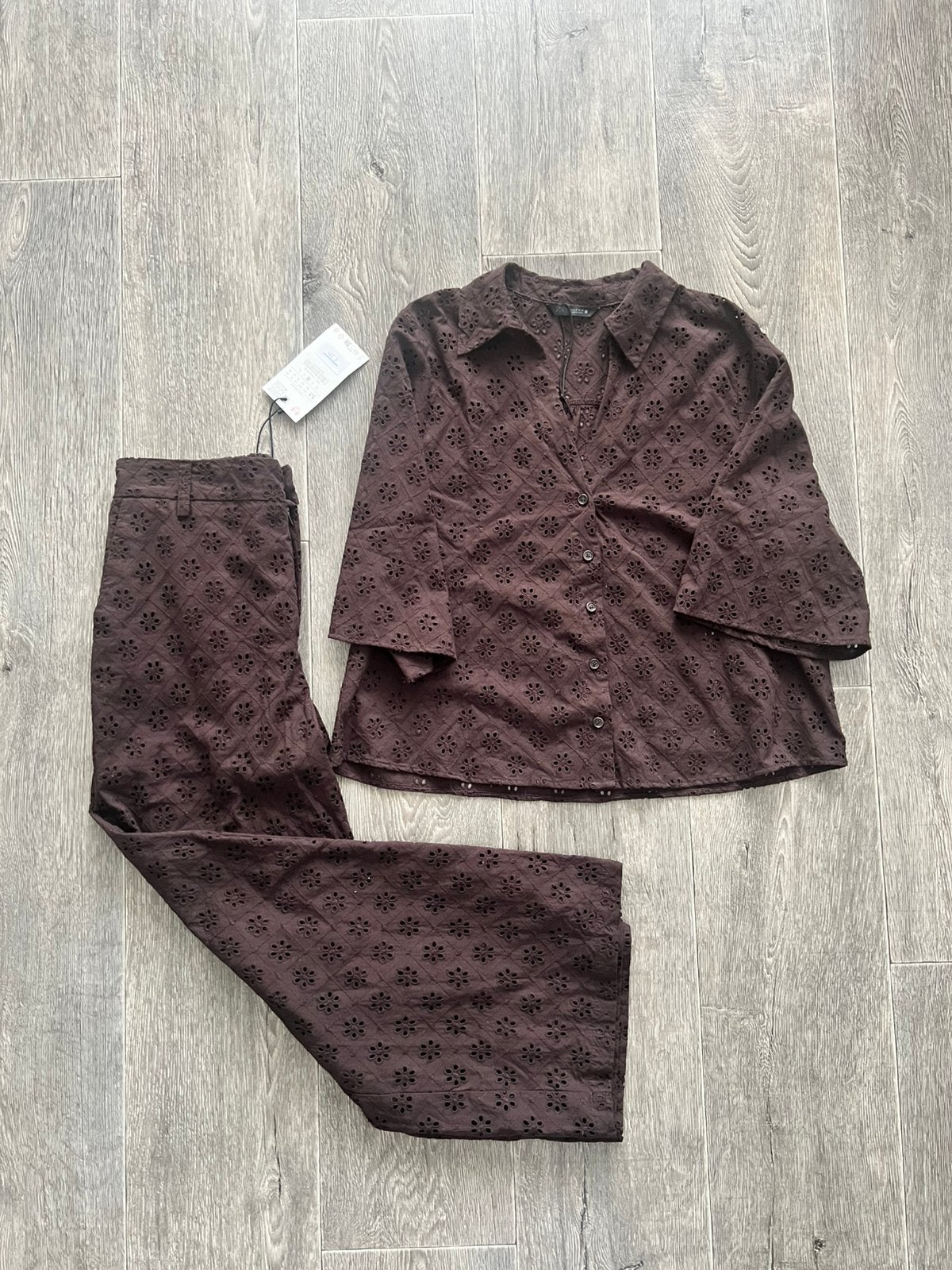 Zara bruine katoenen set - maat M, Maat 38/40 (M), Kostuum of Pak, Bruin, Ophalen of Verzenden