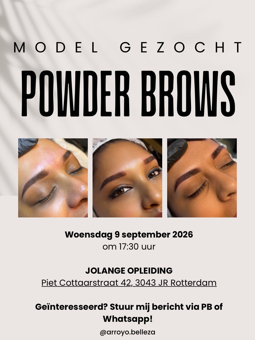 MODEL GEZOCHT POWDERBROWS ROTTERDAM