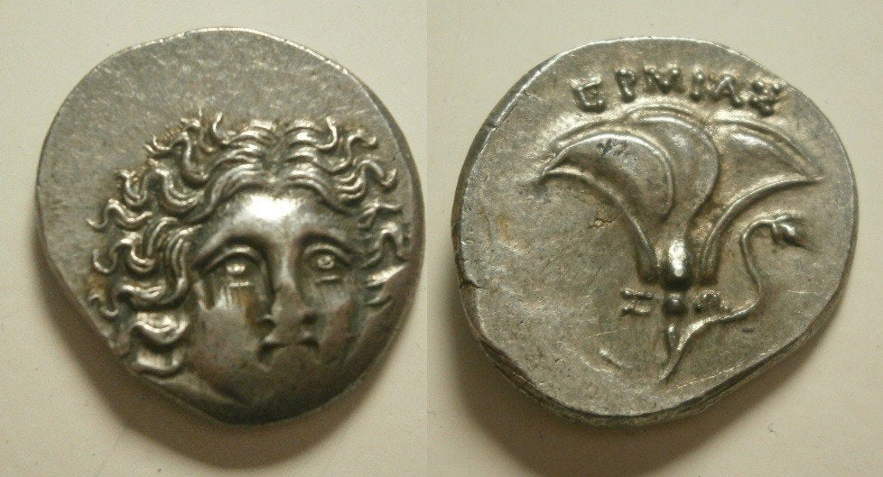 Griekse munt Rhodos -Islands off Caria -Drachm - 170-168 BC, Ophalen of Verzenden, Overige landen, Losse munt