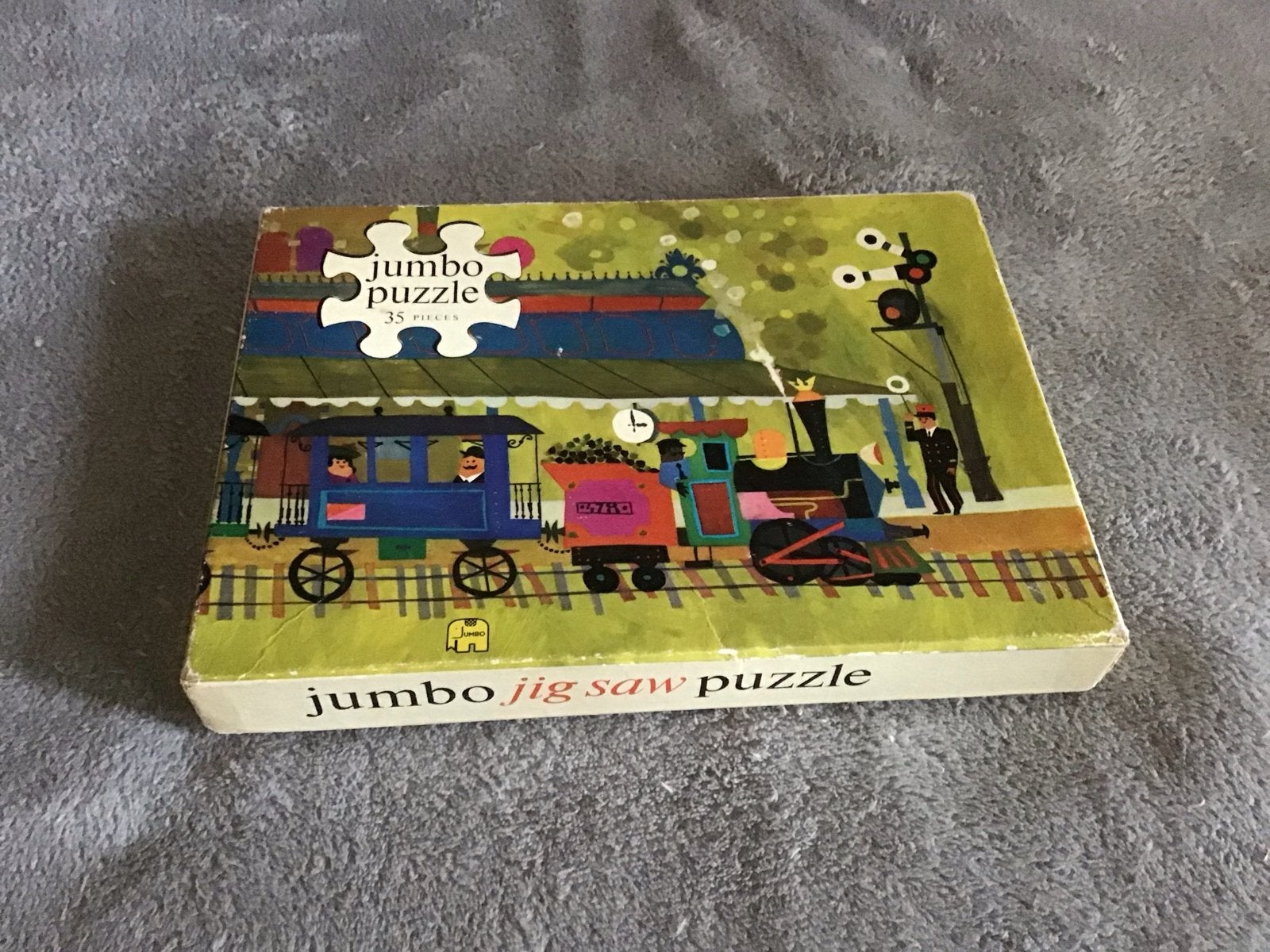Vintage Jumbo Puzzel Treinstation, Ophalen of Verzenden, 10 tot 50 stukjes, Gebruikt, 4 tot 6 jaar