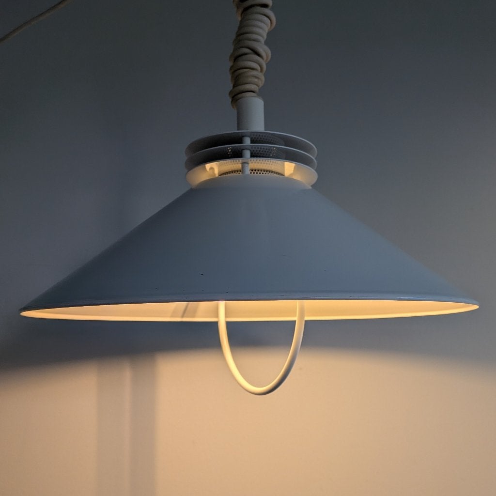 Vintage witte metalen Deense lamp, Ophalen of Verzenden, Gebruikt, Metaal, E27 (groot)