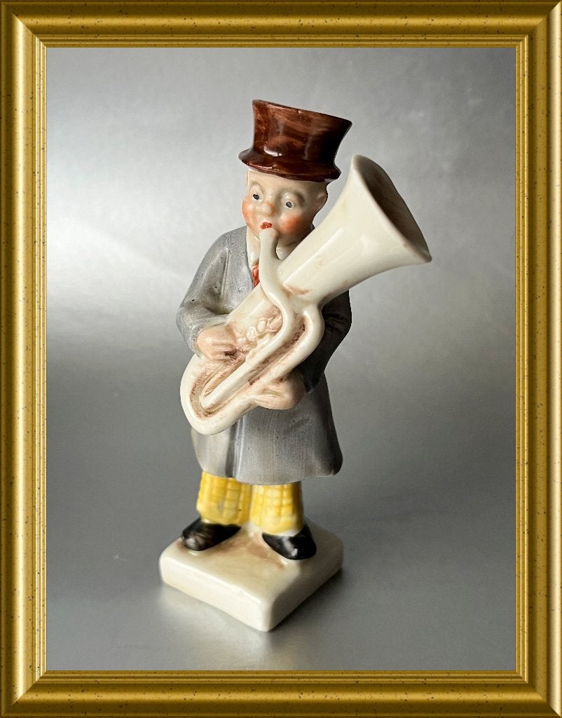 Antiek klein Duits porseleinen beeldje : man met tuba, Antiek en Kunst, Antiek | Porselein, Ophalen of Verzenden