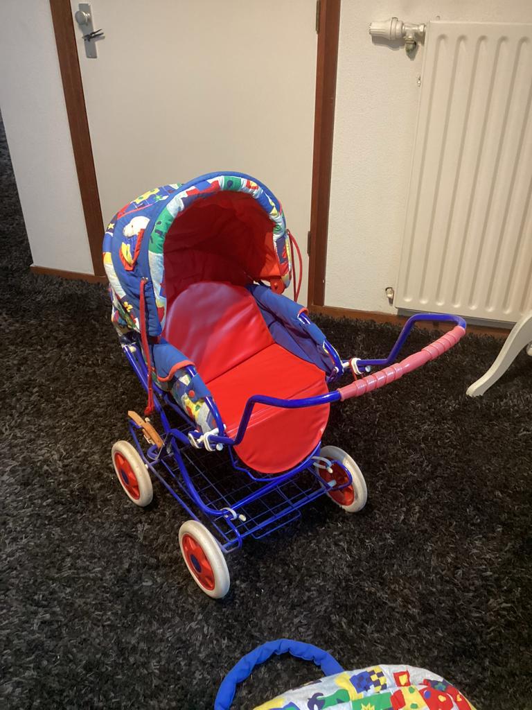 Vintage Poppenwagen met Draagmand - Blauw/Rood, Ophalen, Gebruikt, Jongen of Meisje