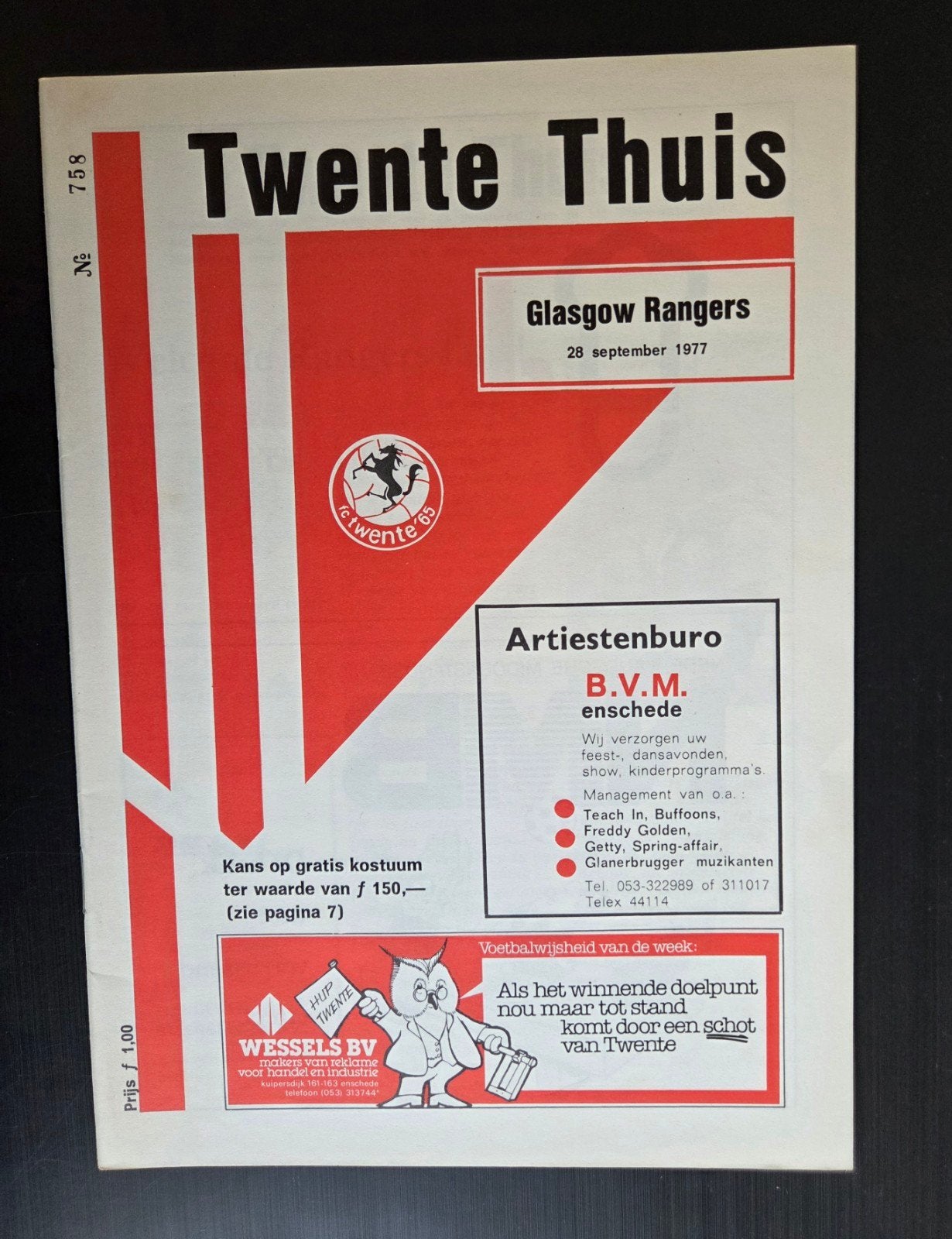 oud voetbal programma EUROPACUP 2 TWENTE GLASGOW RANGERS '77, Ophalen of Verzenden, Boek of Tijdschrift