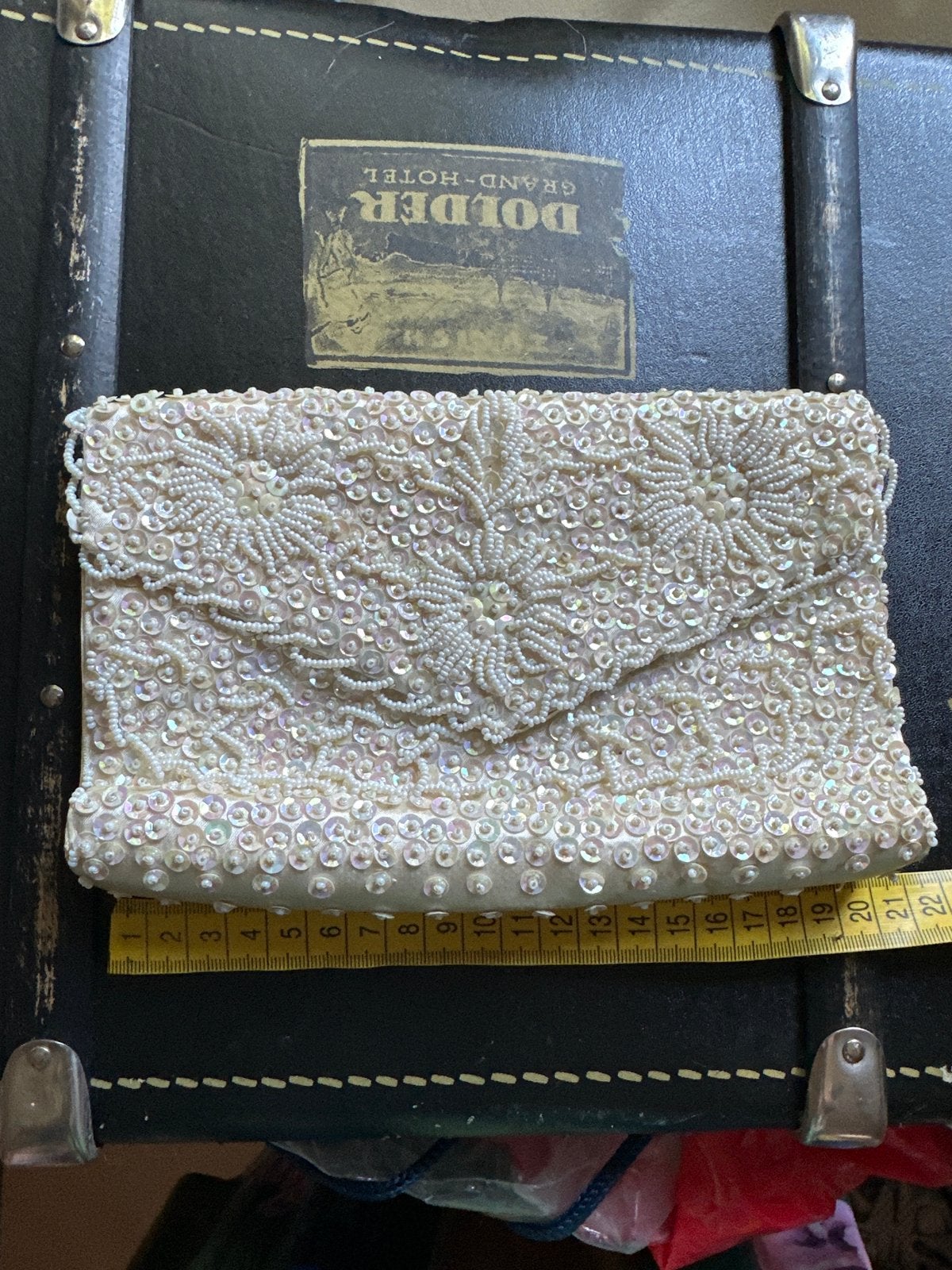 Vintage Avondtasje met Kralen en Pailletten, Ophalen, Gebruikt, Wit, Avondtasje