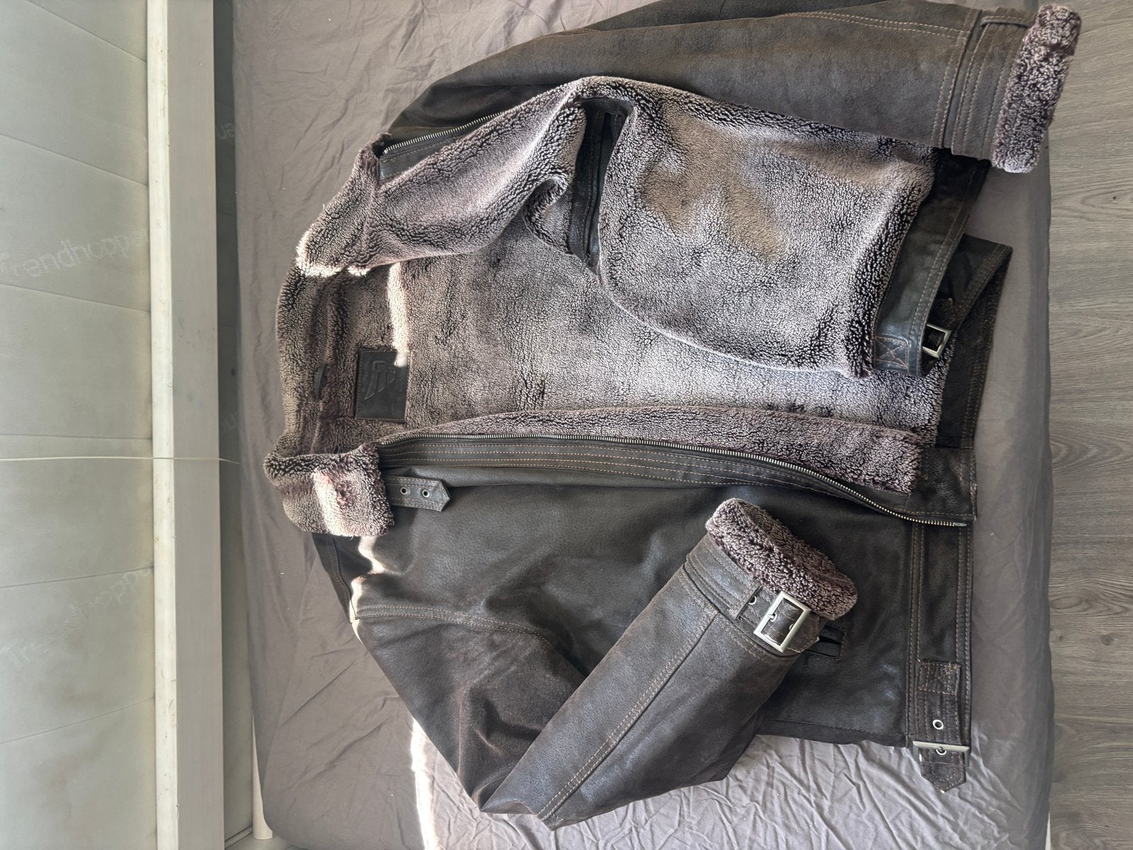 Leren jas met bontvoering, maat XXL, Kleding | Heren, Jassen | Winter, Ophalen of Verzenden, Gedragen, Overige maten, Bruin