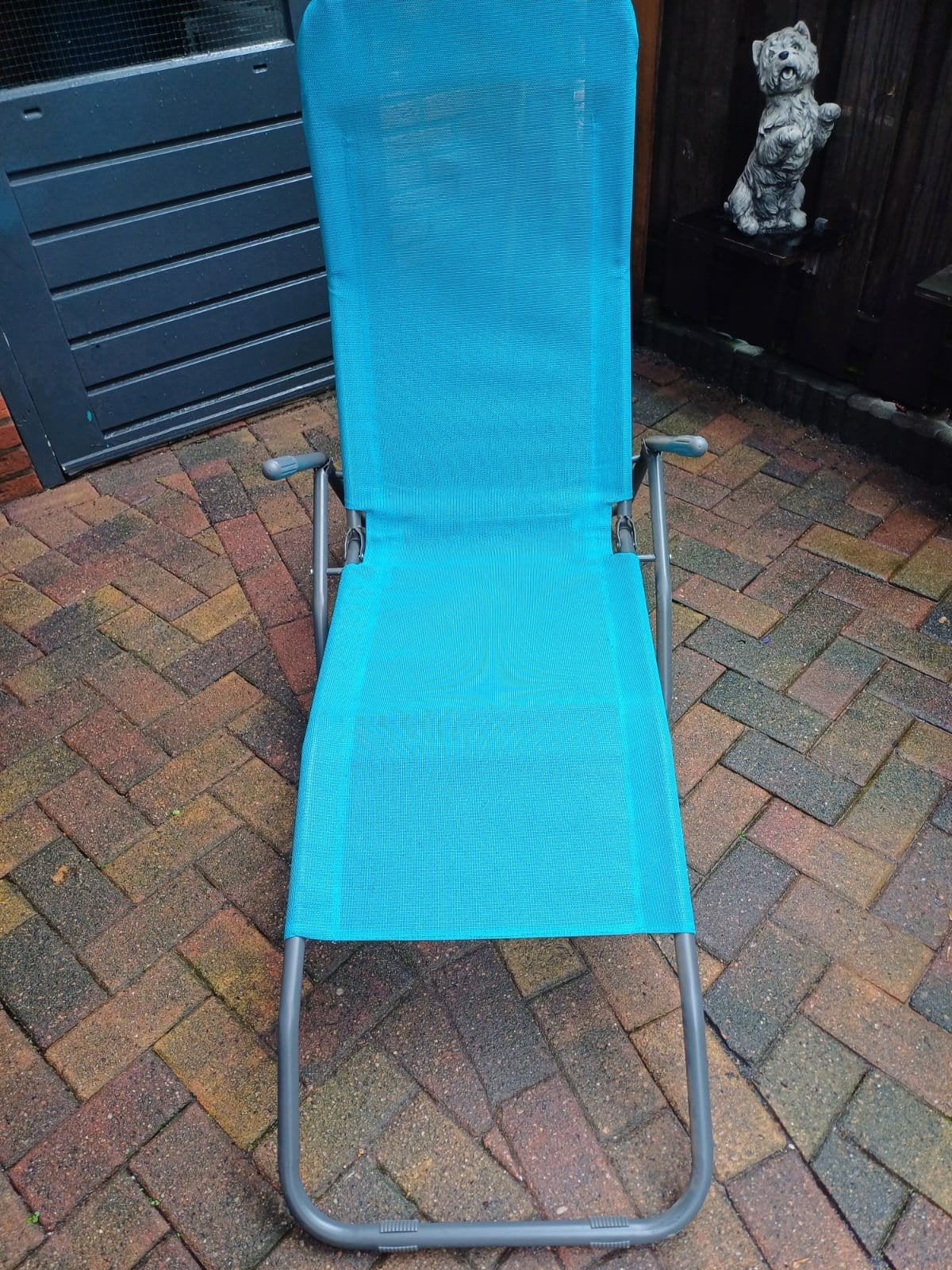 Zo goed als nieuwe aqua blauwe ligstoel, Tuin en Terras, Ophalen, Zo goed als nieuw, Textileen, Inklapbaar