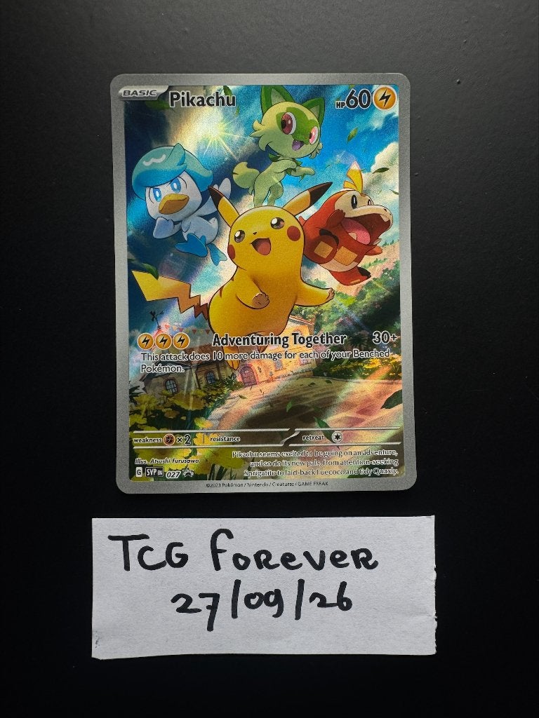 Pokemon Pikachu SVP 027 Black Star Promo Near Mint, Ophalen of Verzenden, Nieuw, Losse kaart, Foil