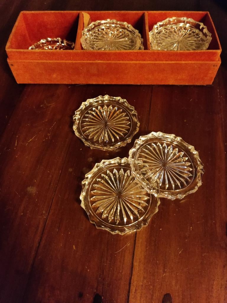 Vintage Glazen Onderzetters Set in Doosje, Ophalen