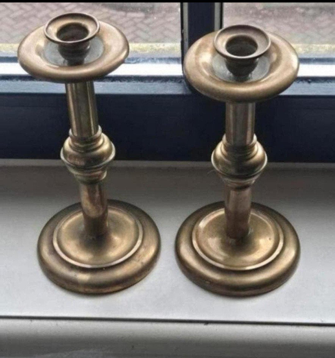 Antieke koperen kandelaars - Set van 2, Antiek en Kunst, Ophalen, Koper of Brons