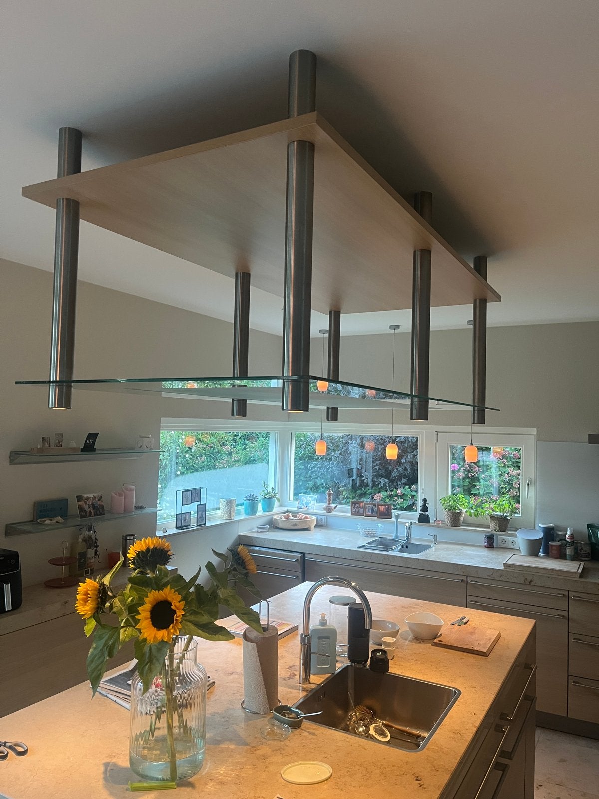 Keukenrek met Glazen Plaat en Verlichting, Ophalen, Overige typen, Hout, Zo goed als nieuw