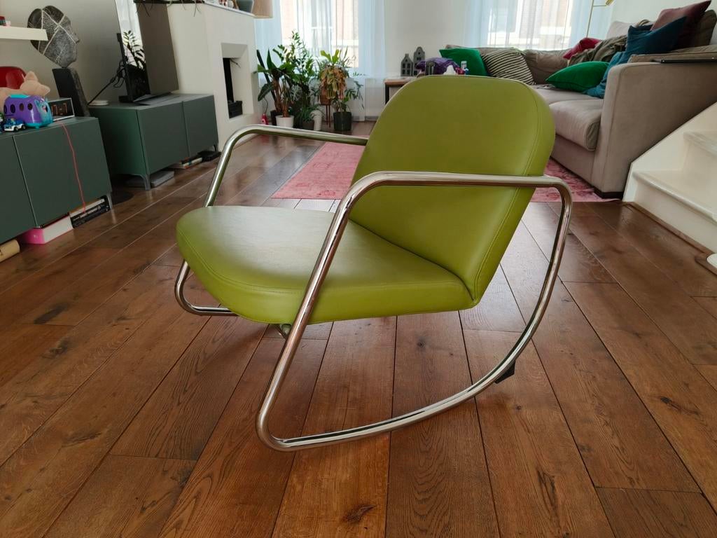 Vintage schommelstoel met buisframe, Ophalen, Gebruikt, 75 tot 100 cm, 50 tot 75 cm