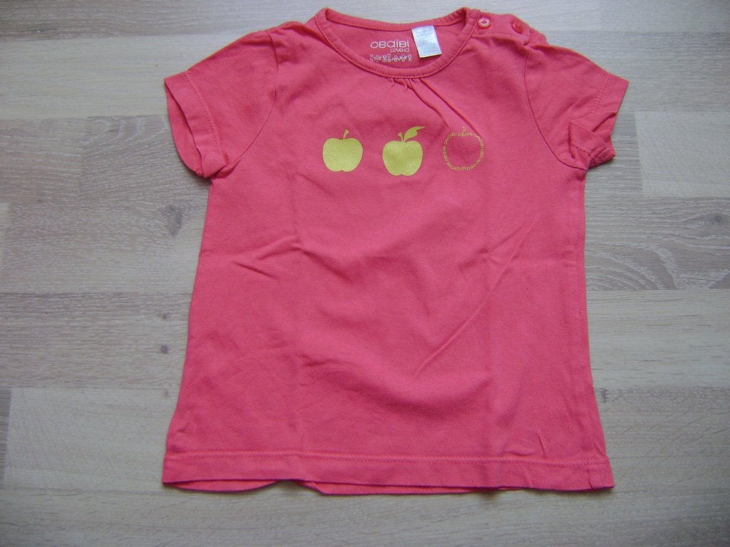 OBAIBI roze T-shirt appelprint - maat 80, Ophalen of Verzenden, Zo goed als nieuw, Meisje, Shirtje of Longsleeve