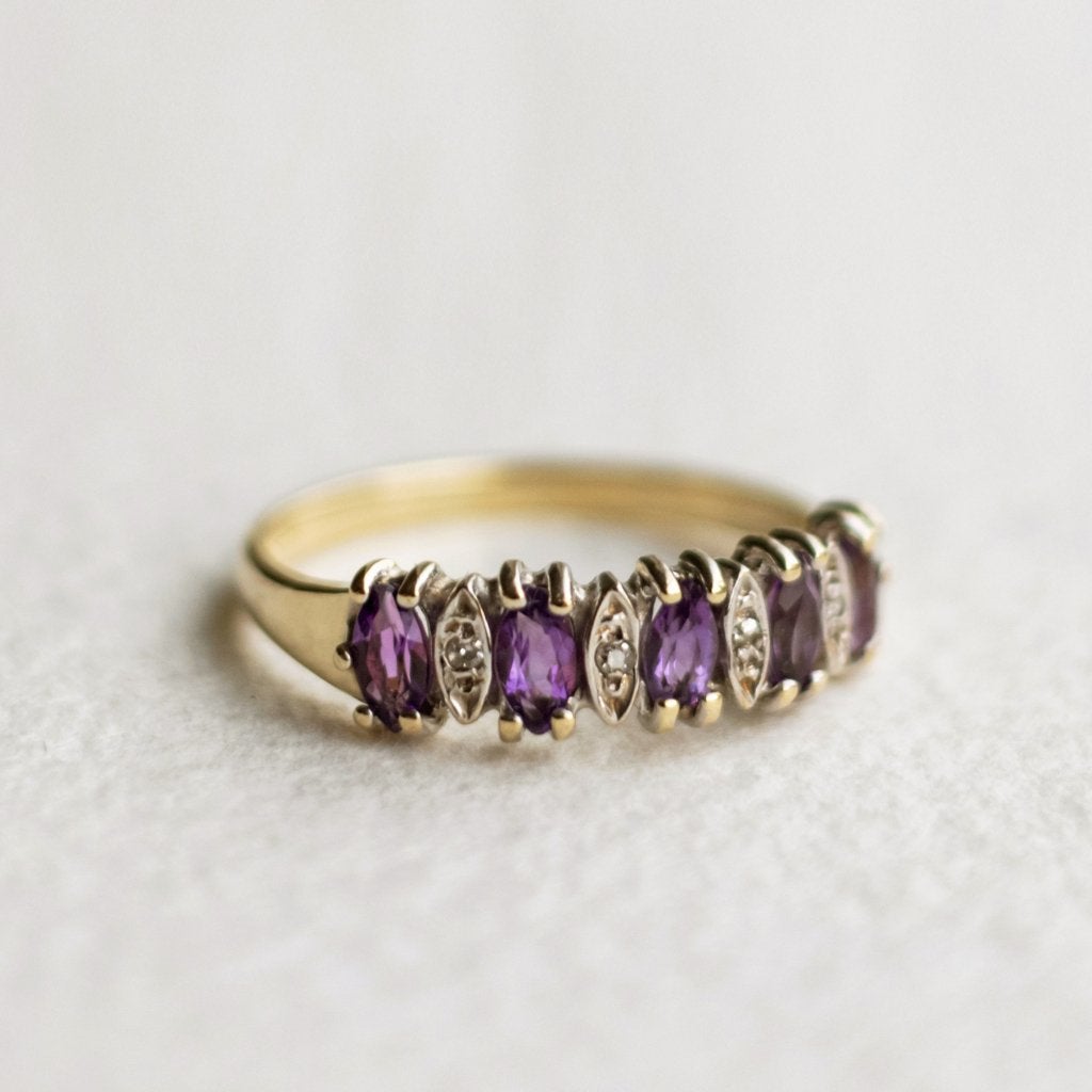 Vintage 9k goud h eternity ring met amethist & diamant 15,5, Sieraden, Tassen en Uiterlijk, Ringen, Ophalen of Verzenden, Met edelsteen