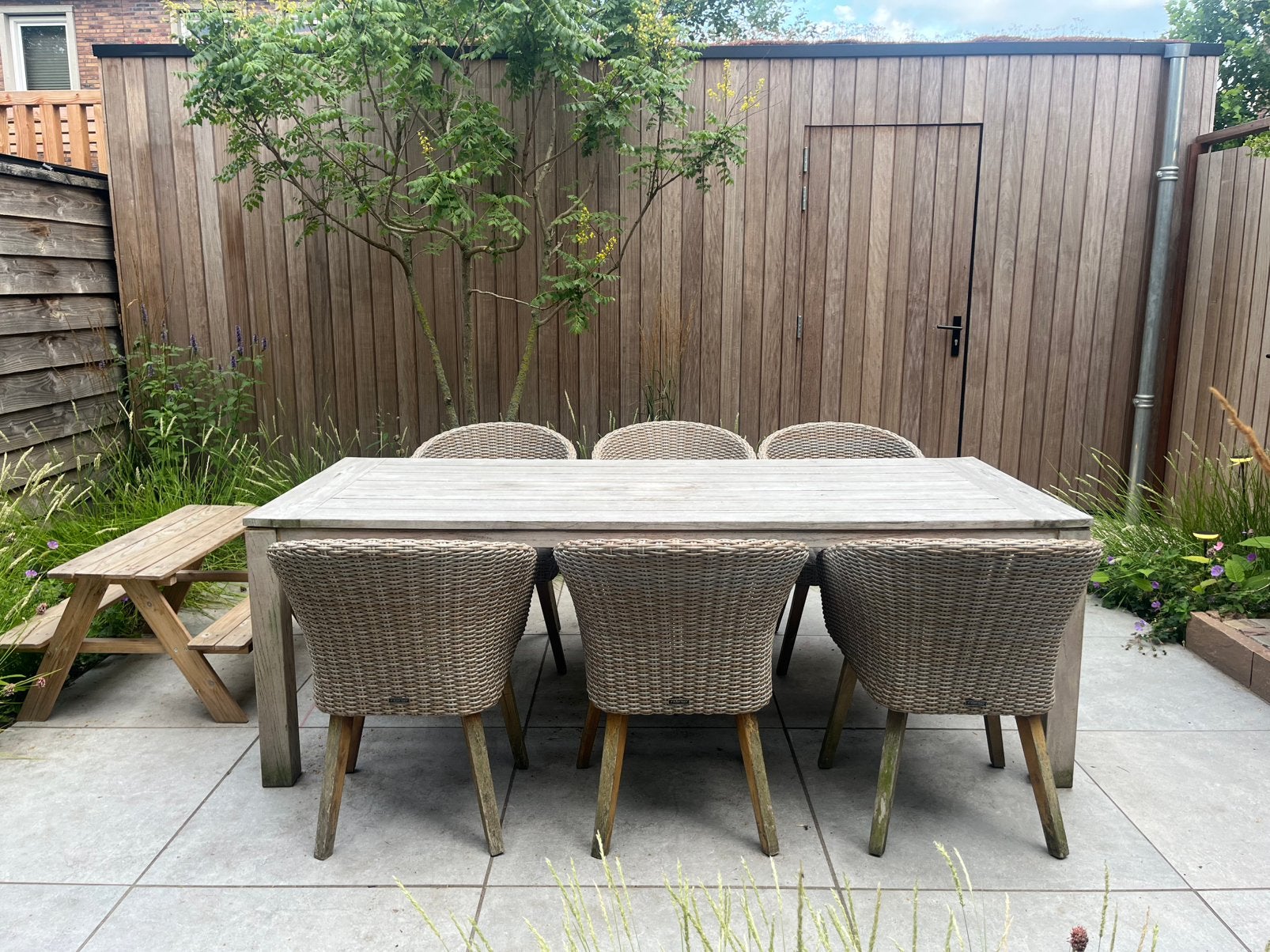 Tuinset Kees Smit met 6 stoelen en wasbare kussens, Ophalen, Gebruikt, Eettafel, 6 zitplaatsen