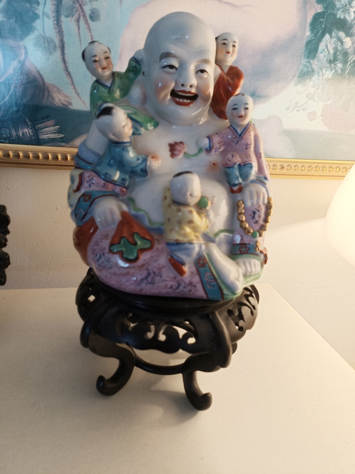 Antiek Chinees Budha beeld met kinderen in prachtstaat, Ophalen of Verzenden