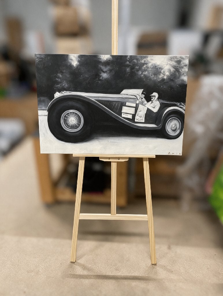 Oldtimer van Ernst Richter – handgeschilderd schilderij, Antiek en Kunst, Ophalen, Acrylverf, Doek, Gesigneerd
