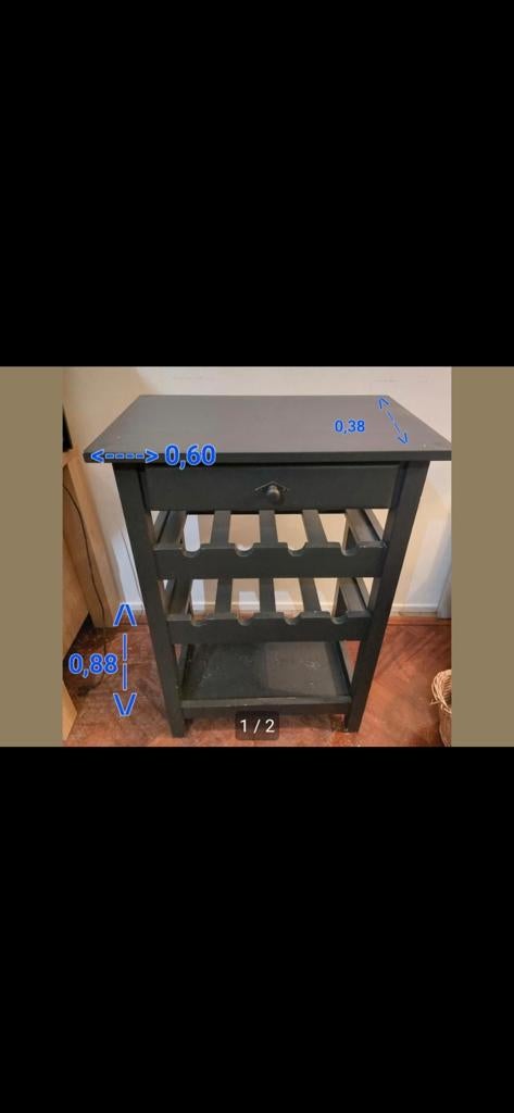 Leuk en stevig wijnrek - Zwart houten wijnkastje, Ophalen, Zo goed als nieuw, Hout, 5 tot 15 flessen
